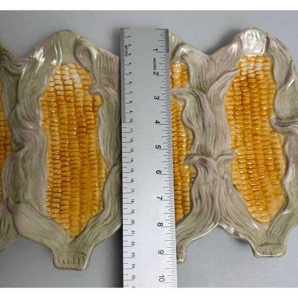 ND Exclusive Corn on the Cob Serving Platter Majolica MCM Farmhouse Summer VNTG - Picture 4 of 11